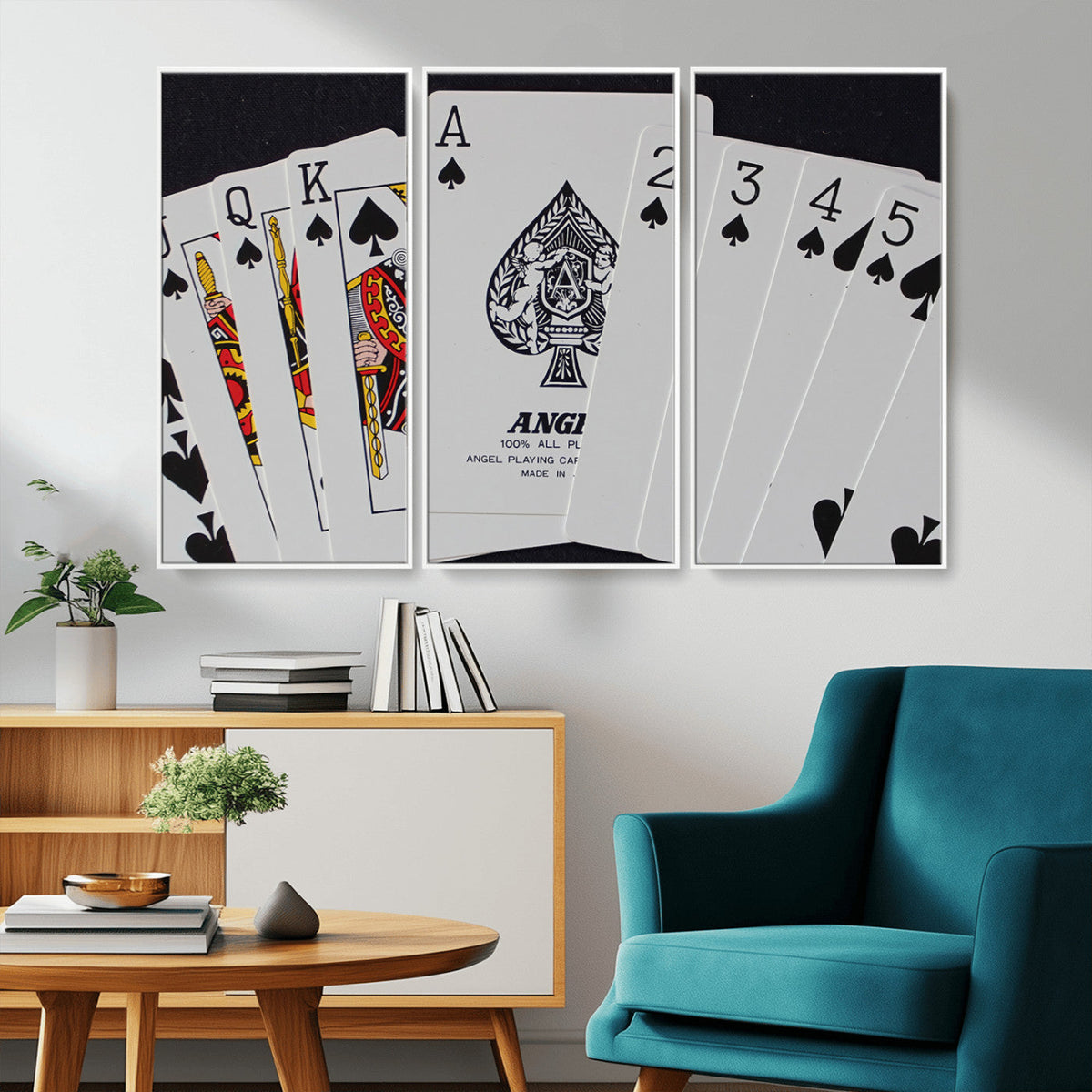 Poker Wall Art - Playing Cards Canvas Wall Art Print - Ace of Spades and Royal Flush Design
