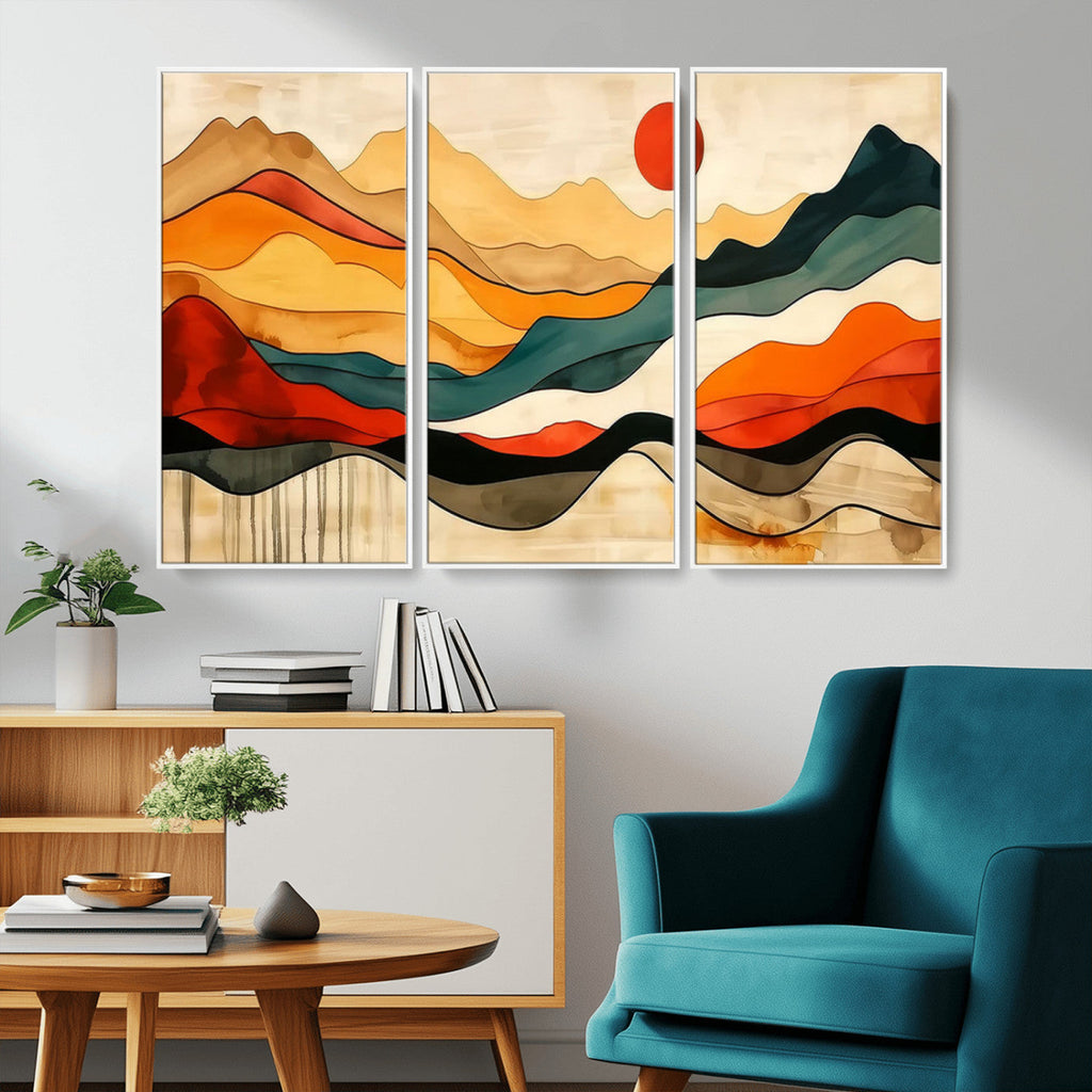 Abstract Mountain Wall Art | Framed Colorful Landscape Canvas