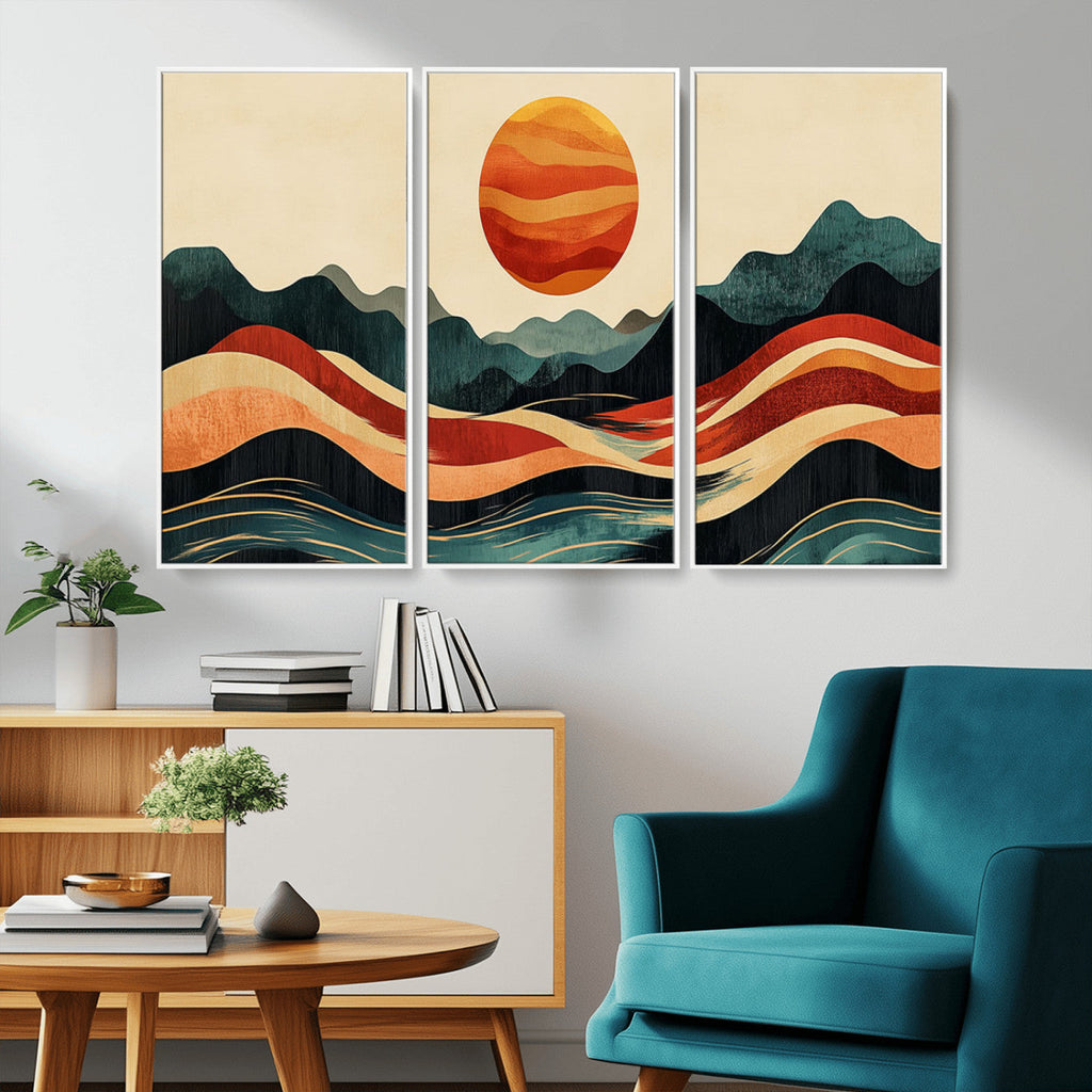 Mountain Triptych Wall Art Canvas Print | Western Boho Pine Tree Nature Print