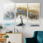 Golden and Silver Tree Wall Art | Framed Elegant Leaves Canvas