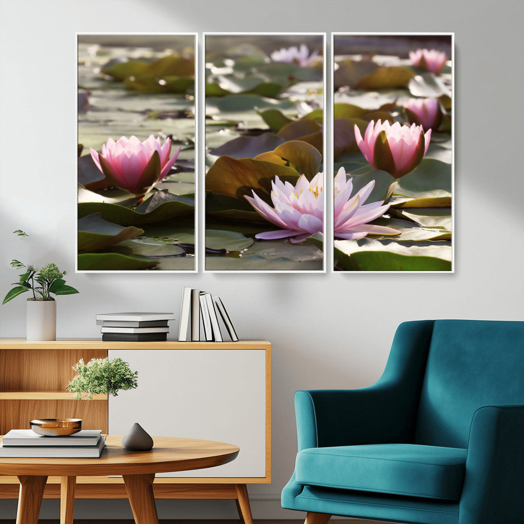 Lotus Flower Wall Art Canvas Print, Water Lily Large Wall Art for Yoga Room Decor
