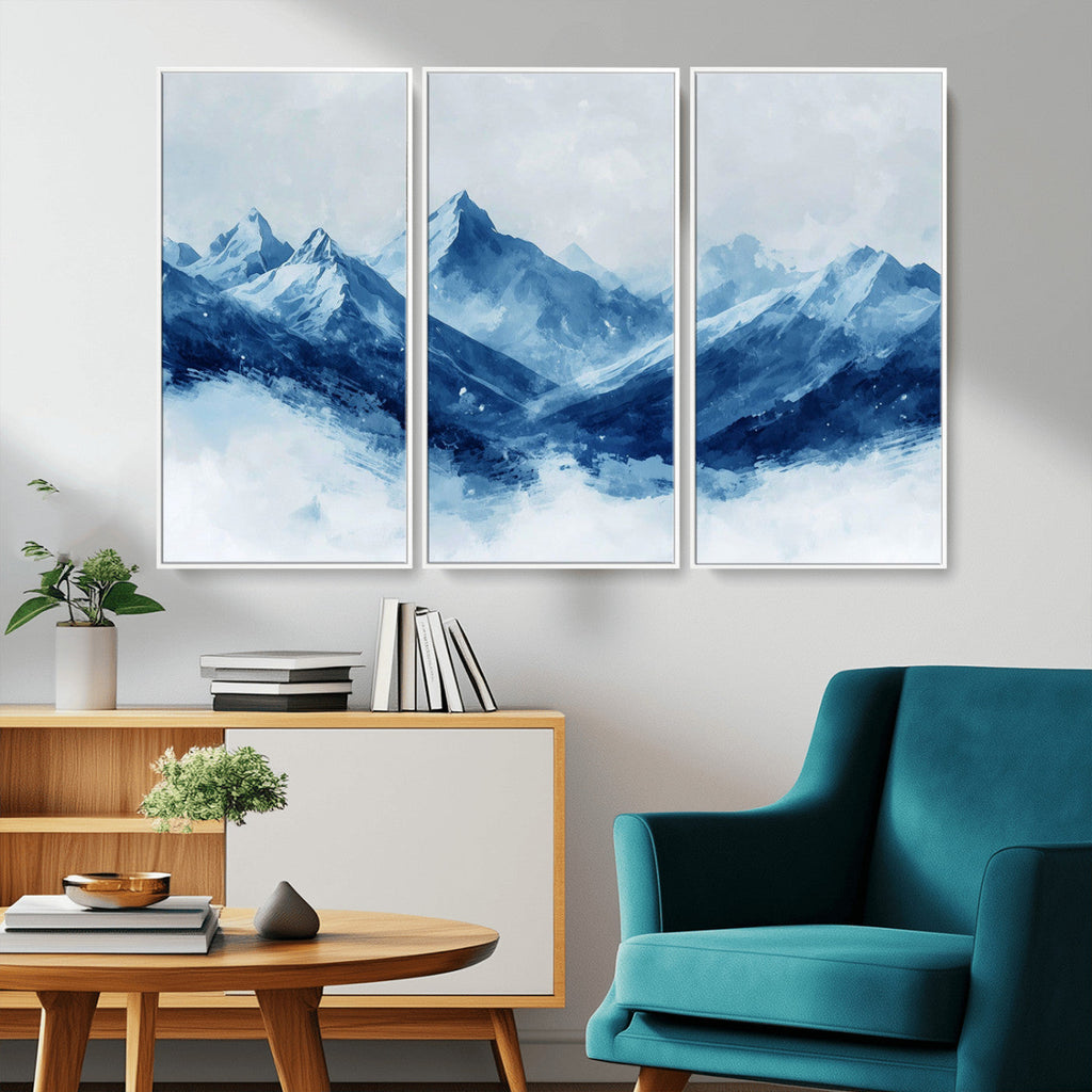 Blue Mountains Wall Art | Framed Snowy Range Canvas Artwork