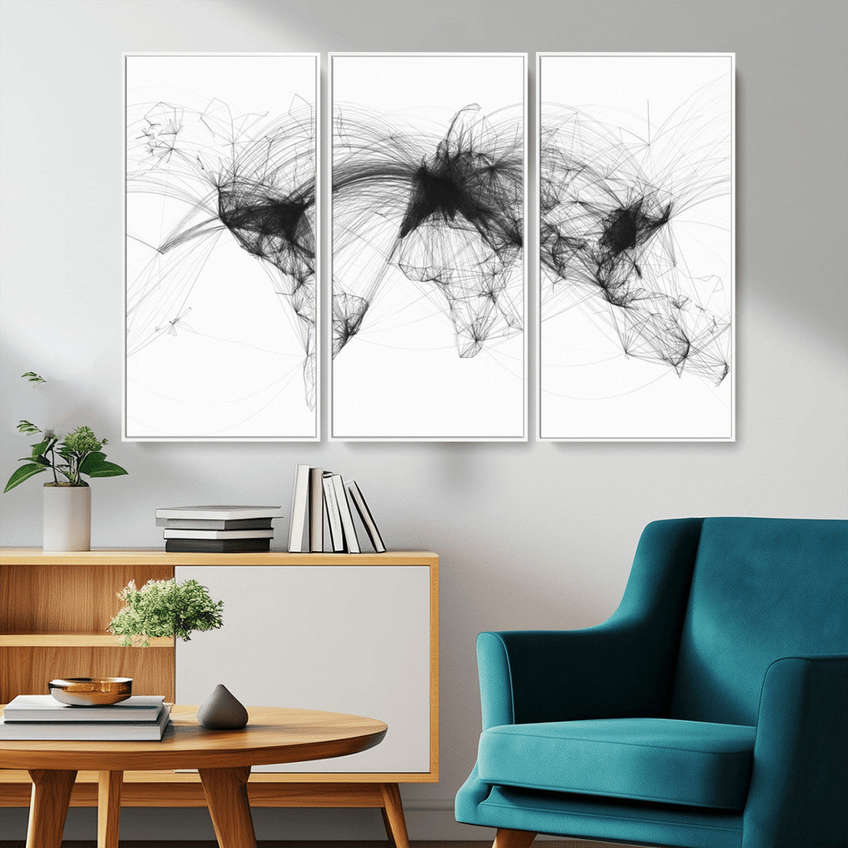 Flight Routes Air Traffic Map Canvas Wall Art, World Flight Routes Print