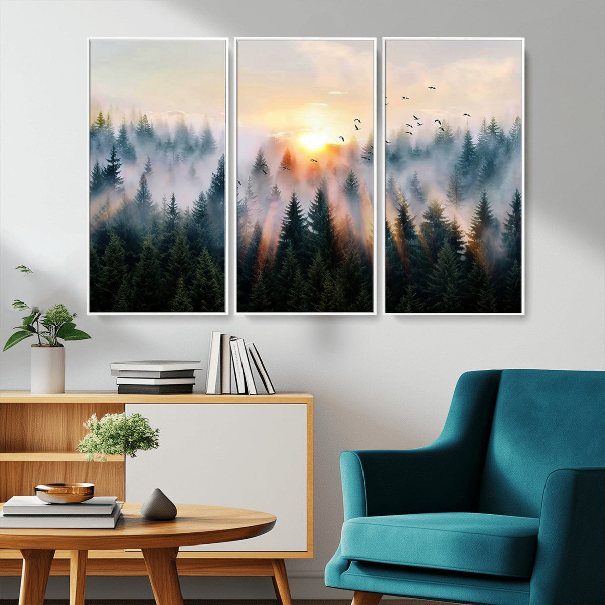 Abstract Forest Wall Art, Serene Nature Canvas Print with Misty Forest Design for Modern Home Decor