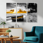 Yellow Rowboat Wall Art | Framed Tropical Shoreline Canvas
