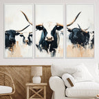 Texas Longhorn Wall Art Canvas Print | Majestic Horned Bull in Black and White