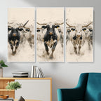 Texas Longhorn Wall Art | Framed Cattle Walking Canvas