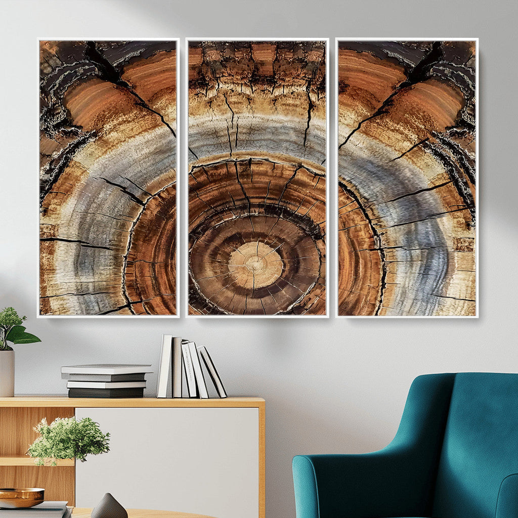 Tree Rings Wall Art Canvas Print, Rustic Wood Grain