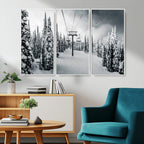 Snowy Pines Wall Art Canvas Print | Ski Lift in a Winter Forest
