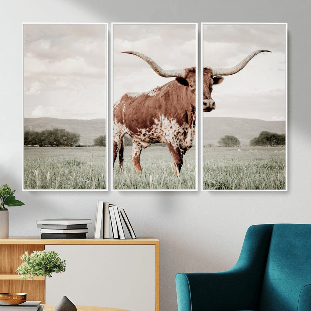 Texas Longhorn Wall Art | Framed Spotted Cattle Canvas