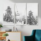 Snowy Ski Lift Wall Art | Framed Winter Forest Canvas