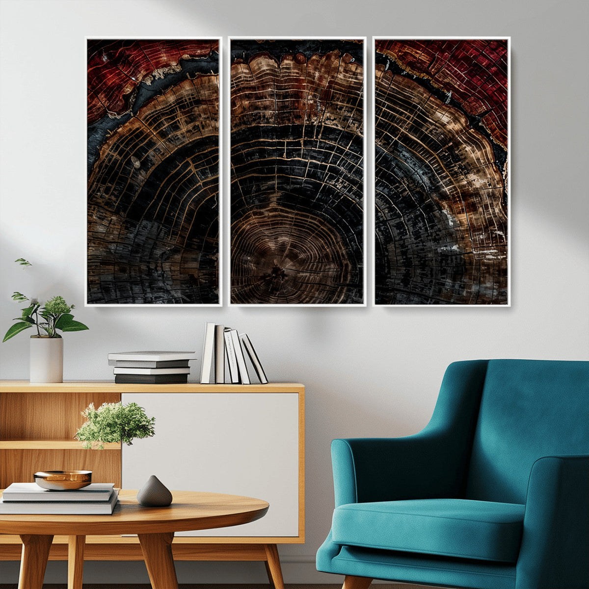 Dark Wood Ring Wall Art Canvas Print, Framed Abstract Tree Slice Print, Rustic Wood Grain Decor