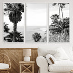 Palm Trees Wall Art Canvas Print, Framed Coastal Ocean Horizon Monochrome Art