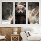 Brown Bear Wall Art Canvas Print, Framed Majestic Woodland Wildlife Cabin Art