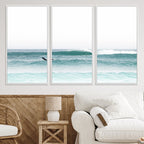 Surfing Wall Art Canvas Print, Framed Minimalist Ocean Waves Beach Art