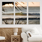 Sunset Surf Wall Art Canvas Print, Framed Golden Hour Waves Boho Beach Art