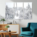 Snowy Ski Lift Wall Art | Framed Winter Mountain Canvas