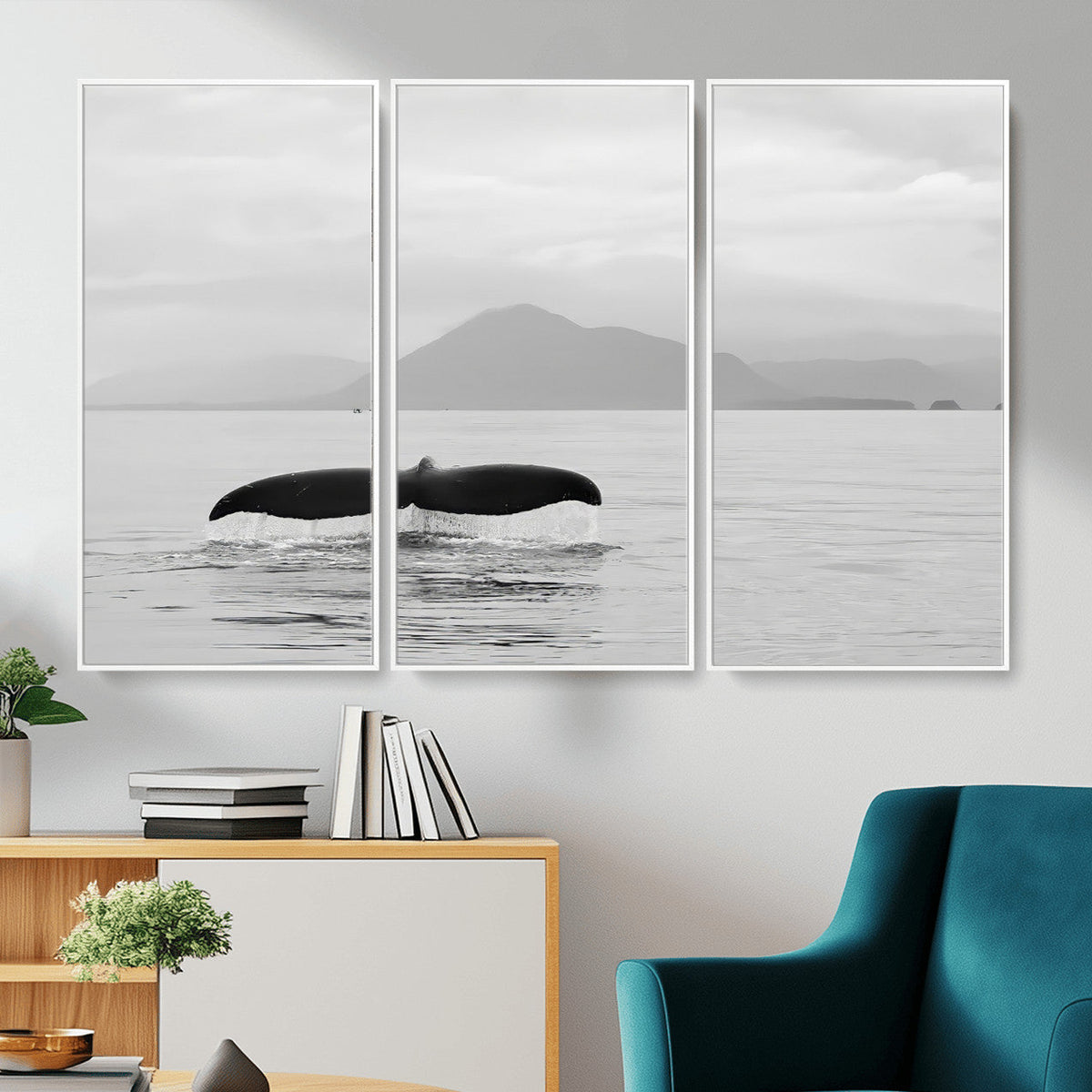 Whale Tail Wall Art | Framed Black White Ocean Canvas