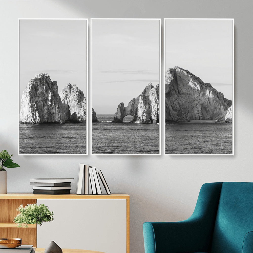 Coastal Wall Art | Framed Black White Ocean Canvas Artwork