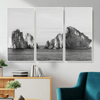 Coastal Wall Art | Framed Black White Ocean Canvas Artwork