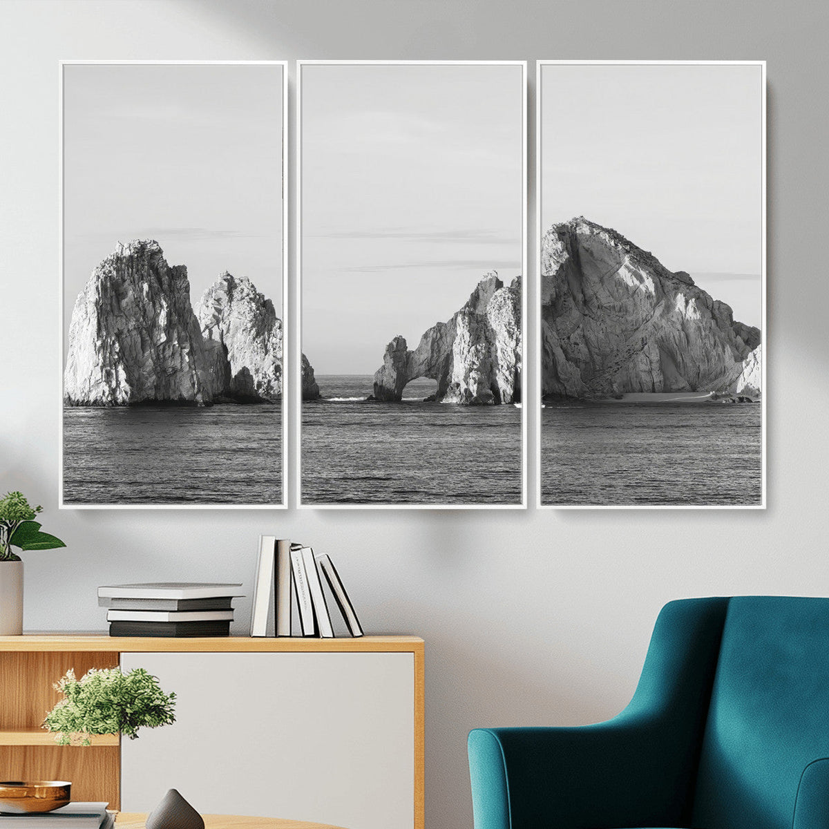 Coastal Wall Art | Framed Black White Ocean Canvas Artwork