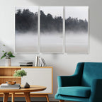 Surfer Fog Wall Art Canvas Print, Framed Foggy Beach and Coastal Surf Scene