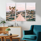 Joshua Tree Wall Art Canvas Print, Framed Desert Road Scene at Sunset