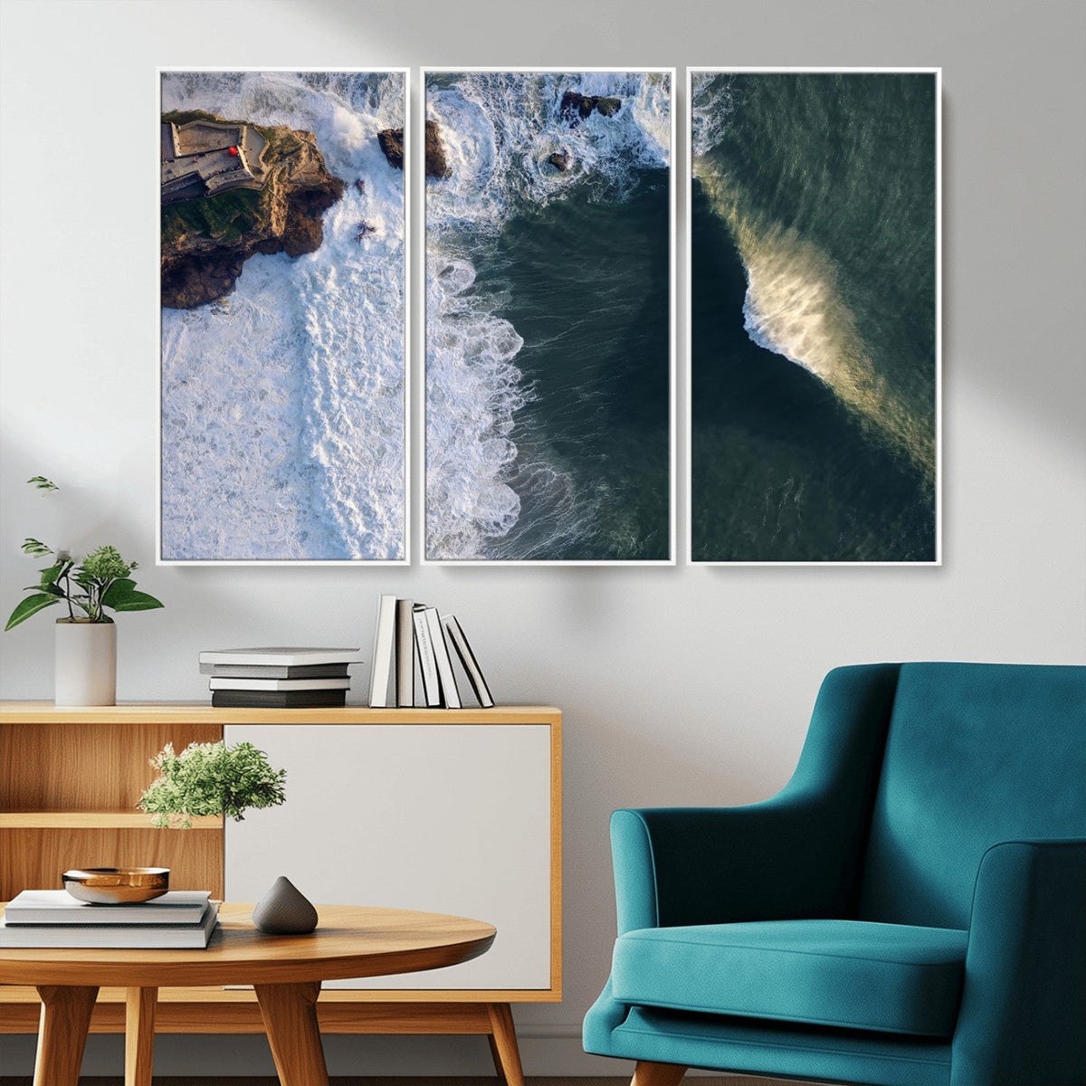 Ocean Wave Wall Art | Aerial Coastal View Canvas Artwork