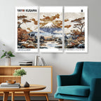 Modern Japanese Mount Fuji Canvas Art Print, Yayoi Kusama Wall Art, Framed Abstract Japanese Landscape