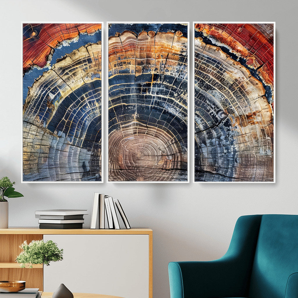 Tree Rings Wall Art Canvas Print, Framed Petrified Wood Art, Modern Rustic Decor