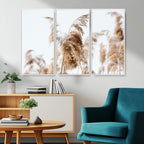 Pampas Grass Wall Art Canvas Print, Framed Neutral Tones Minimalist Boho