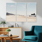 Minimalist Beach Wall Art Canvas Print, Framed Coastal Serenity Soft Sand