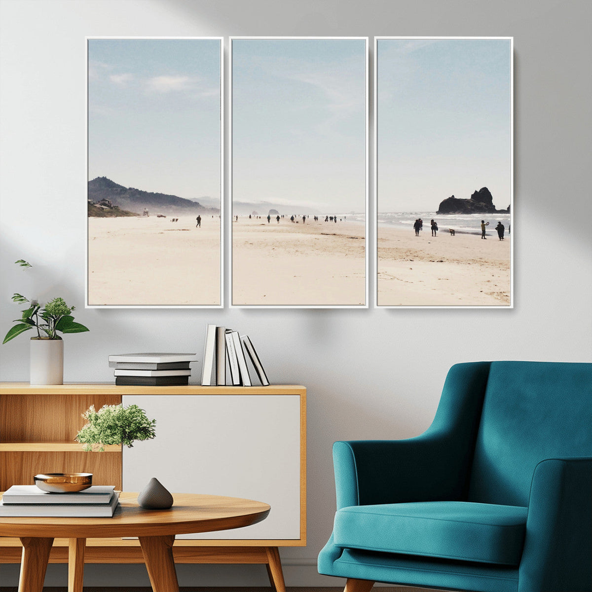 Minimalist Beach Wall Art Canvas Print, Framed Coastal Serenity Soft Sand