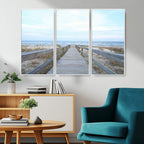 Beach Boardwalk Wall Art Canvas Print, Framed Coastal Serenity Ocean View