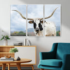Texas Longhorn Wall Art Canvas Print, Framed Western Rustic Farmhouse