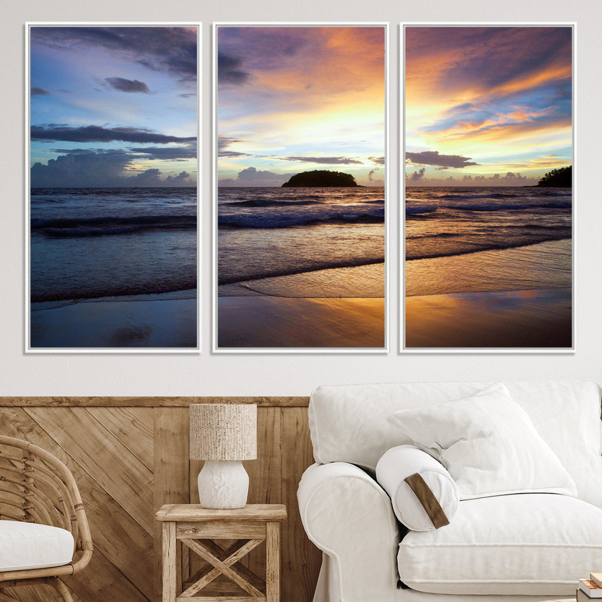 Beach Sunset Wall Art Canvas Print, Tropical Ocean Waves