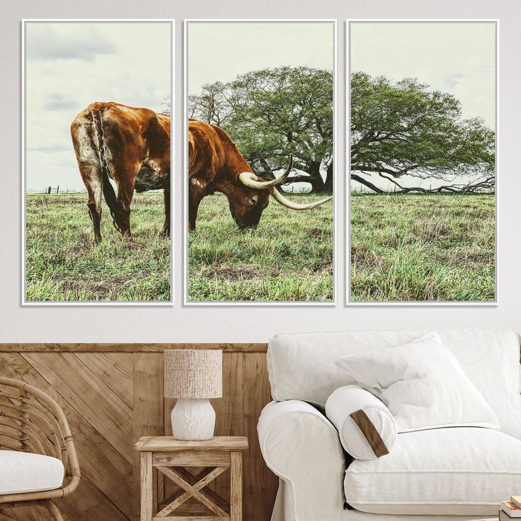 Texas Longhorn Wall Art Canvas Print, Rustic Western Ranch