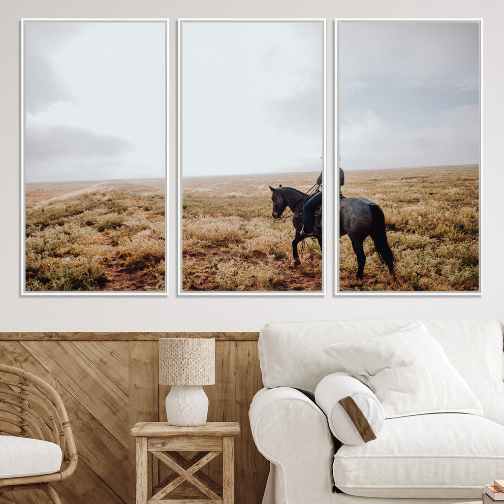 Cowboy Wall Art Canvas Print, Framed Western Rustic Ranch Scene