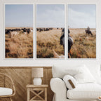 Western Wall Art Canvas Print, Framed Cowboy Cattle Drive Scene