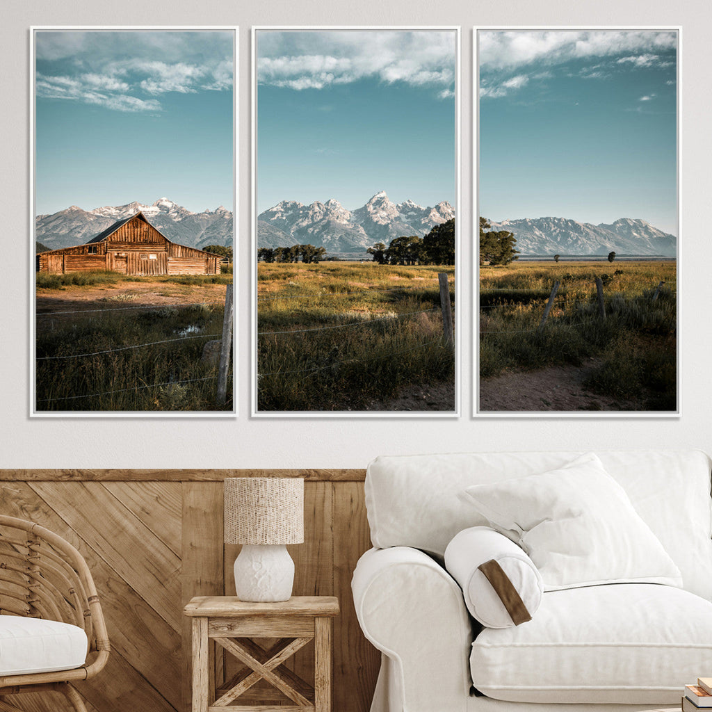 Rustic Farmhouse Wall Art Canvas Print, Teton Range Mormon Row Barn