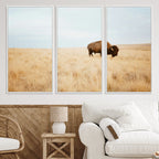 Buffalo Wall Art Canvas Print, Framed Western Wildlife Rustic Prairie Scene