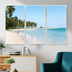 Palm Tree Coast Wall Art Canvas Print, Framed Island Getaway with Crystal Blue Water