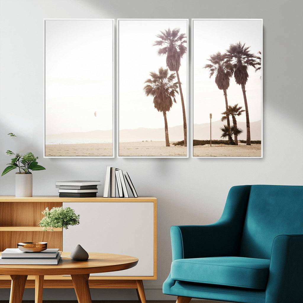 Coastal Light Wall Art Canvas Print, Framed Relaxing Shoreline Art, Minimalist Ocean Tropical Decor
