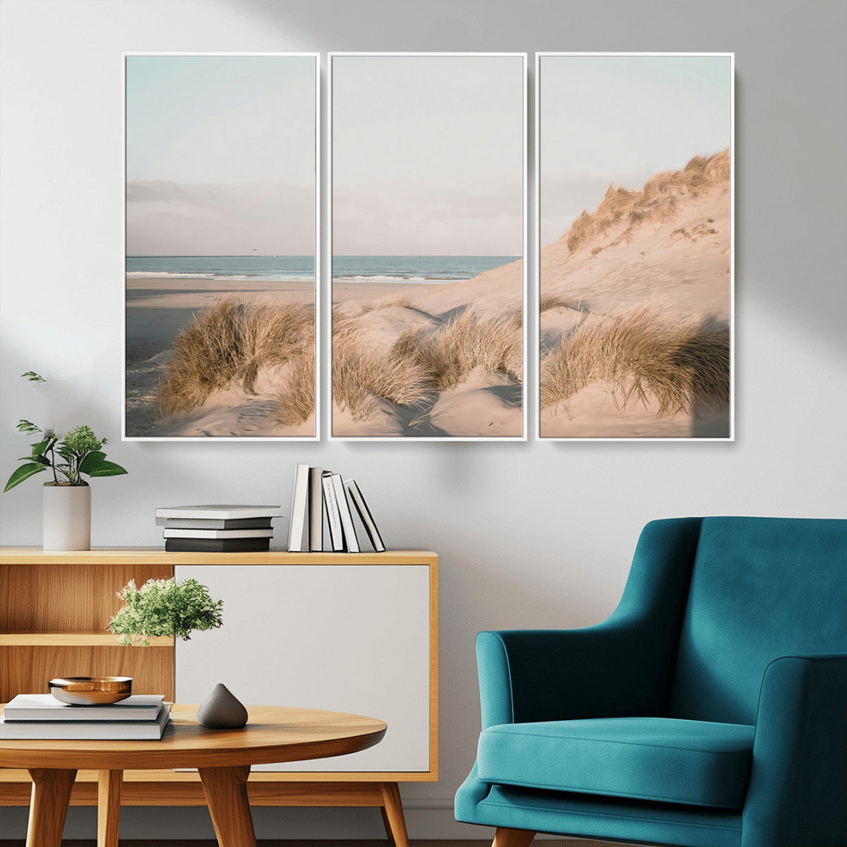 Beach Landscape Wall Art Canvas Print, Framed Sand Dune Photography, Minimalist Seascape Coastal Decor