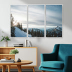 Snowy Mountains Wall Art Canvas Print, Framed Alpine Landscape Frosty Peaks Artwork