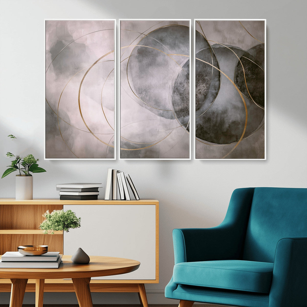 Abstract Grey Gold Wall Art | Modern Geometric Canvas
