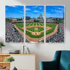 Wrigley Field Baseball Stadium Canvas Wall Art, Packed Crowd and Chicago Skyline