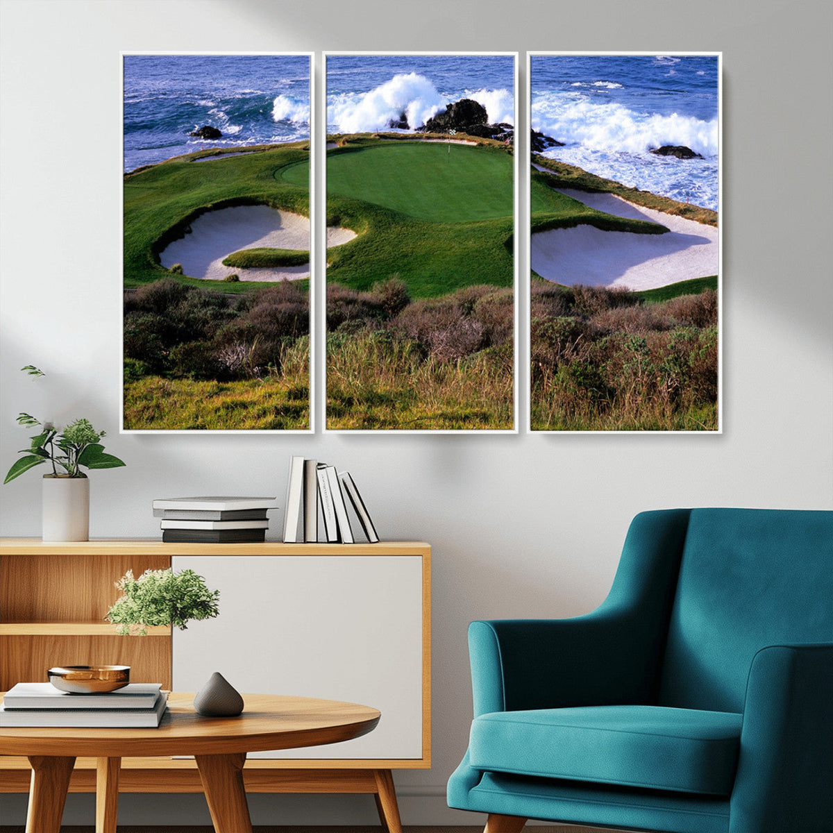 California Pebble Beach Golf Links Wall Art Canvas Print, Iconic Monterey Coastal Golf Course