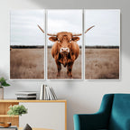 Longhorn Bull Wall Art Canvas Print, Framed Rustic Decor