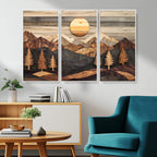 Wooden Mountain Layers Art | Rustic Pine Tree Landscape